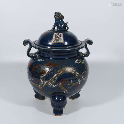 Blue glaze dragon pattern beast button furnace