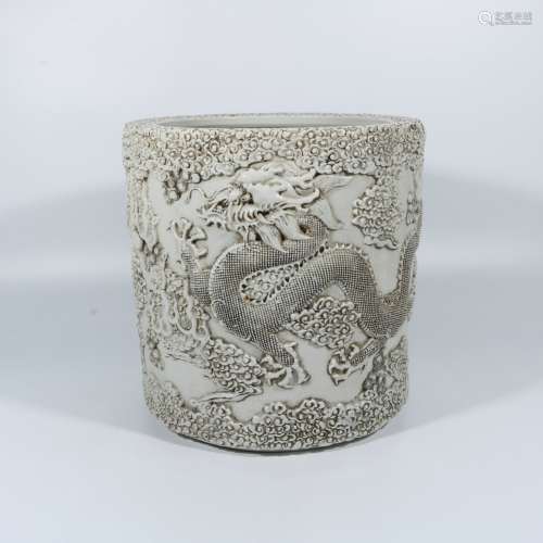 White porcelain carved dragon pen holder
