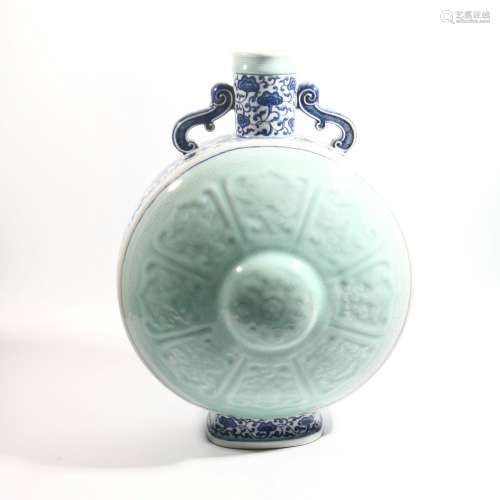 Blue and white bean celadon glaze eight-treasure pattern emb...
