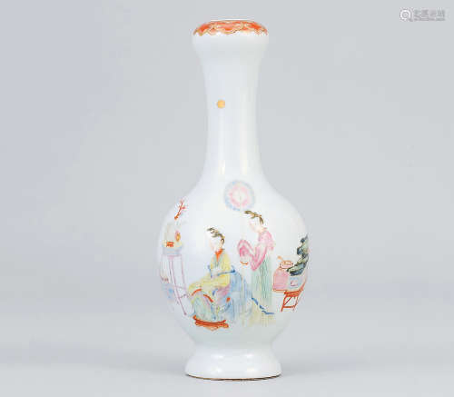 十九世紀 粉彩描金仕女蒜頭瓶
