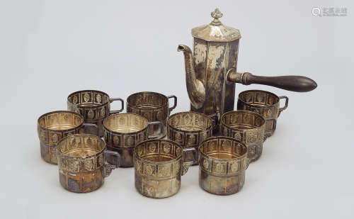 銀製茶壺 連杯托 一組十一件
