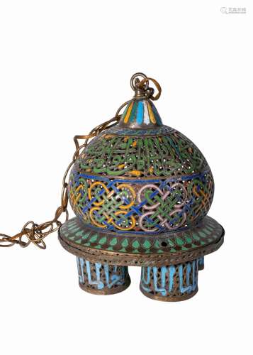AN ENAMELLED HANGING LAMP, ANDALUSIA, 19TH/20TH CENTURY