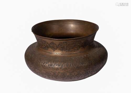 A ISLAMIC TINNED COPPER BASIN WITH CALLIGRAPHY, 19TH CENTURY