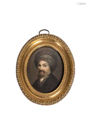 A HANDPAINTED OTTOMAN NOBLEMAN PLAQUE, 19TH CENTURY