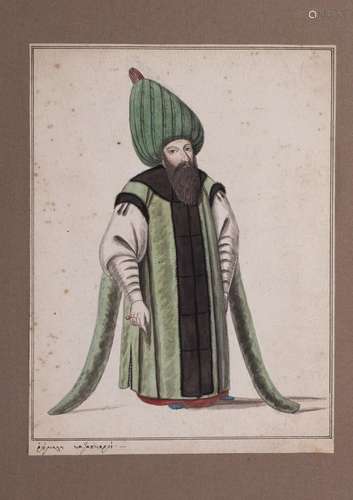 AN OTTOMAN PORTRAIT OF A SULTAN OR VIZIER, ON MANUSCRIPT, 19...