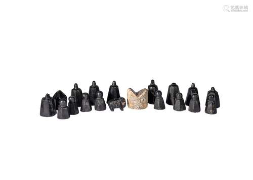 ASSORTMENT OF CARVED ISLAMIC JET CHESS PIECES 9TH-11TH CENTU...