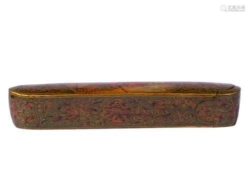 A QAJAR QALAMDAN PAPER MACHE PEN CASE, SIGNED WITH CALLIGRAP...