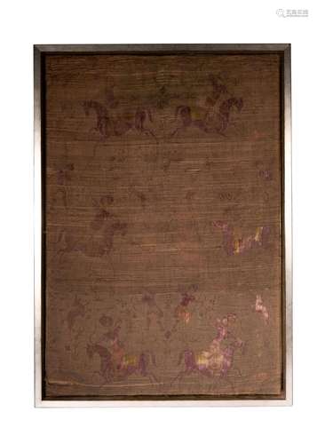 AN EXTREMELY RARE SILK HORSE RIDER PANEL, 16TH CENTURY, SAFA...