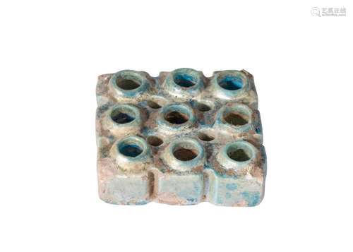 A KASHAN TURQUOISE GLAZED LUSTRE INKWELL, 12TH CENTURY