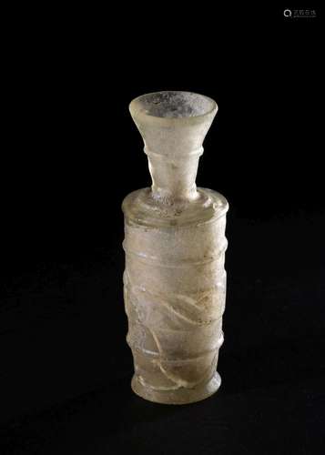 A HIGHLY RARE RIBBED CLEAR GLASS BOTTLE, 11TH/12TH CENTURY O...