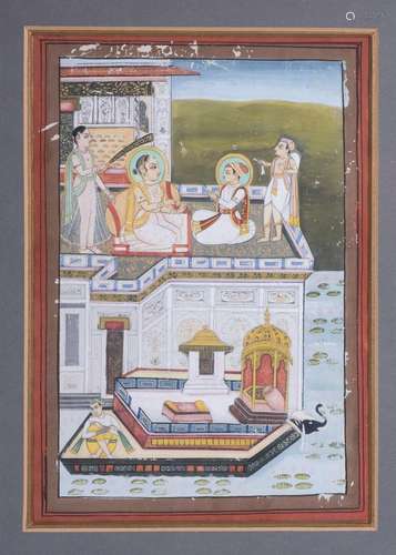 A MUGHAL MINIATURE A PRINCE & HIS MONTHER AT THE TERRACE...