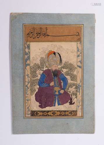 AN INDIAN KING IN A KAFTAN & TURBAN, A BASMALA SIGNED BY...