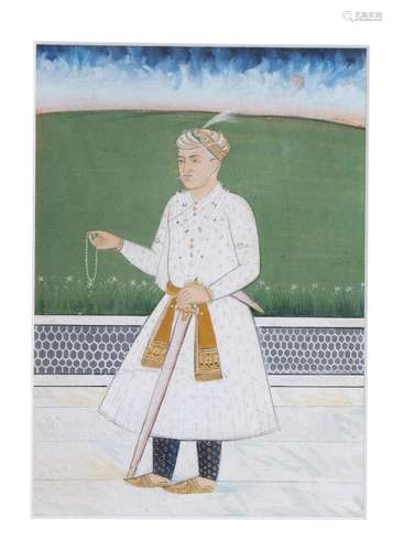 AN INDIAN MINIATURE PORTRAIT OF A NOBLEMAN, 20TH CENTURY