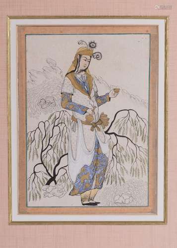 AN INDIAN MINIATURE OF A YOUNG PRINCE WITH A TEA CUP & E...