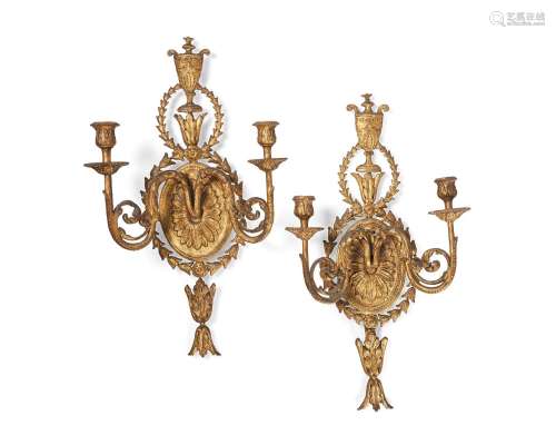 A PAIR OF GILTWOOD AND COMPOSITION TWIN ARM WALL APPLIQUES I...