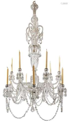 A LARGE CUT GLASS AND SILVER PLATE FOURTEEN LIGHT CHANDELIER...