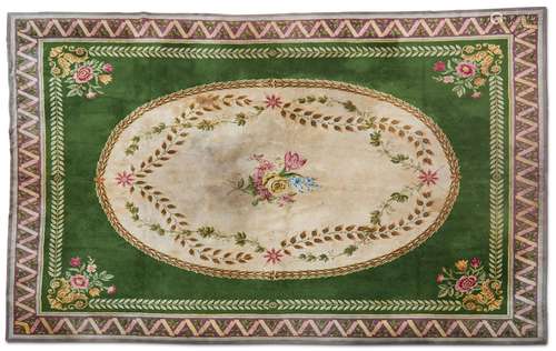 A MACHINE WOVEN CARPET OF AUBUSSON STYLE, DESIGNED BY OLIVER...