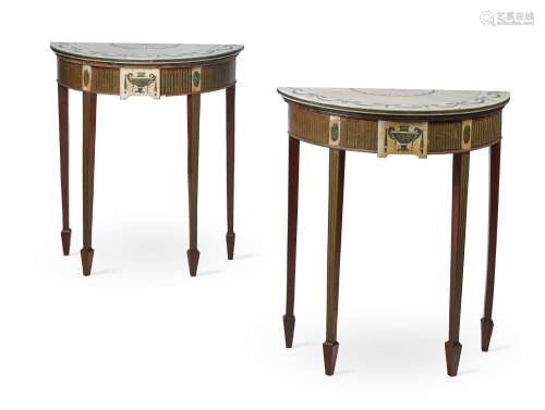 A PAIR OF EDWARDIAN PAINTED AND STAINED PINE CONSOLE TABLES ...