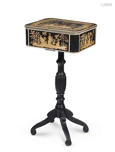 A REGENCY EBONISED AND PENWORK WORK TABLE, CIRCA 1820