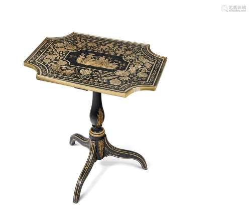 AN EBONISED AND PAINTED OCCASIONAL TABLE IN REGENCY TASTE, E...