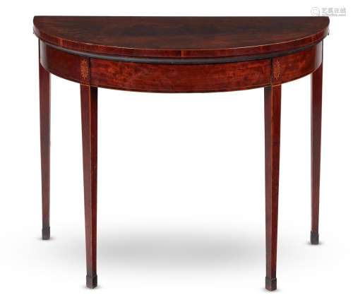 Y A GEORGE III MAHOGANY AND INLAID CARD TABLE, LATE 18TH CEN...