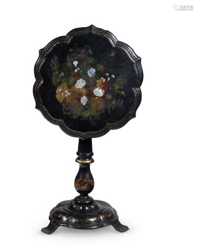 A VICTORIAN EBONISED PAPIER MACHE AND MOTHER OF PEARL INLAID...
