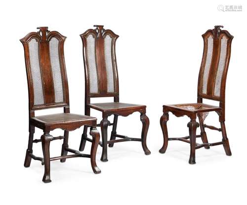 A SET OF THREE BEECH SIDE CHAIRS IN JAMES II STYLE, 19TH CEN...