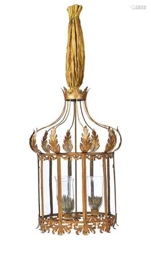 A PRESSED GILT METAL TEN GLASS LANTERN IN THE REGENCY STYLE,...