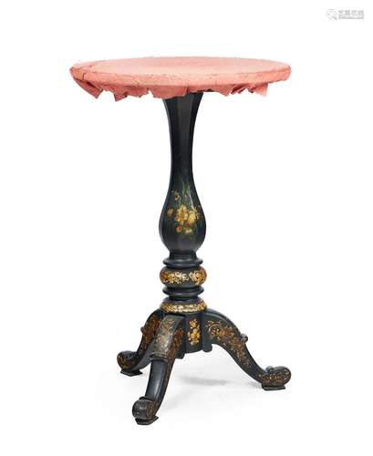 A VICTORIAN BLACK LACQUERED PAPIER MACHE OCCASIONAL TABLE, 1...