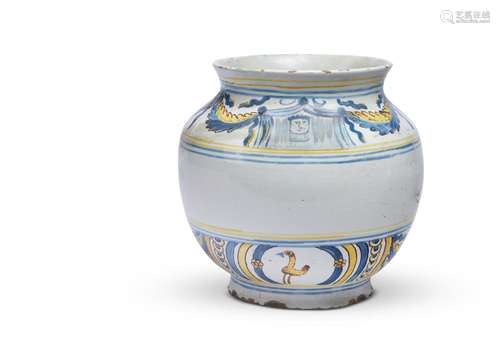 A FAIENCE OVOID VASE PROBABLY FRENCH OR NORTHERN ITALIAN, CI...