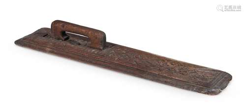 A CARVED OAK MANGLE BOARD, 1631