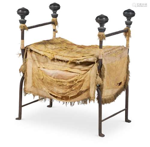 A SPANISH WROUGHT IRON FOLDING STOOL, MID 19TH CENTURY