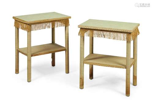 A PAIR OF LINEN CLAD SIDE OR OCCASIONAL TABLES, 20TH CENTURY