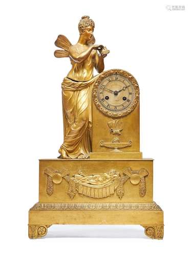 A CHARLES X GILT METAL MANTEL CLOCKMID, 19TH CENTURY