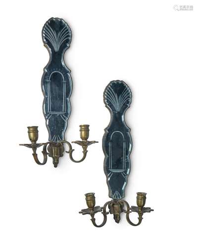 A PAIR OF ETCHED GLASS AND METAL MOUNTED WALL SCONCES, 20TH ...