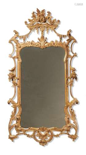 A GILTWOOD WALL MIRROR IN 18TH CENTURY ITALIAN STYLE, 19TH C...