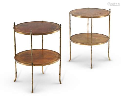 A PAIR OF GILT METAL CIRCULAR SIDE TABLES, LATE 19TH/EARLY 2...