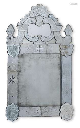 A VENETIAN ETCHED GLASS WALL MIRROR, 20TH CENTURY