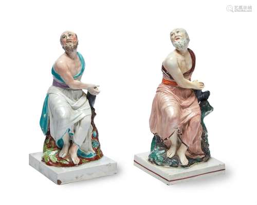 TWO SIMILAR STAFFORDSHIRE PEARLWARE FIGURES OF ELIJA AND THE...