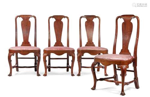 A SET OF FOUR GEORGE II WALNUT DINING CHAIRS, CIRCA 1730