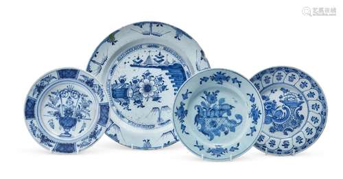 A SELECTION OF DUTCH DELFT BLUE AND WHITE PLATES, VARIOUS DA...