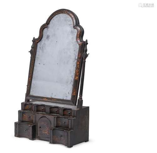 A BLACK AND GILT LACQUER TOILET MIRROR, FIRST HALF 18TH CENT...