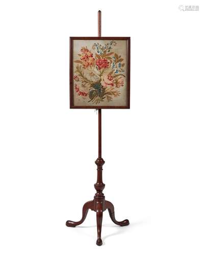 A GEORGE III MAHOGANY AND NEEDLEWORK POLE SCREEN, CIRCA 1780