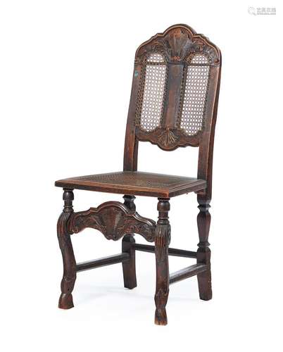 A FRENCH PROVINCIAL CARVED WALNUT FRENCH SIDE CHAIR, 18TH CE...