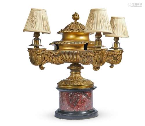 A WILLIAM IV BRASS COLZA LAMP IN THE MANNER OF MESSENGER, CI...