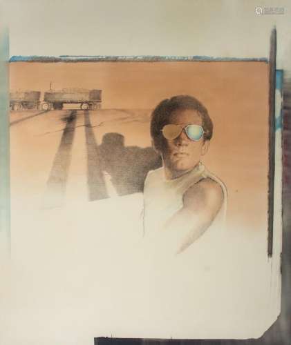 Pol Mara (1920-1998), Shadows in the desert, grease pencil a...