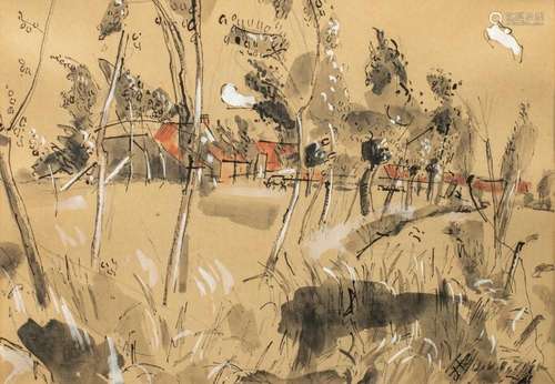 Jan van der Zee (1898-1988), pastoral view, ink, watercolour...