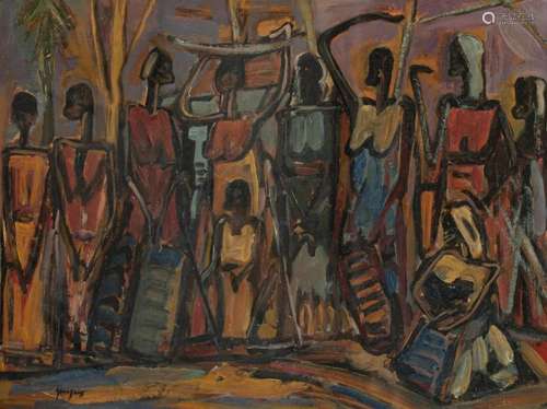 Floris Jespers (1889-1965), animated scene in Congo,  50s, o...