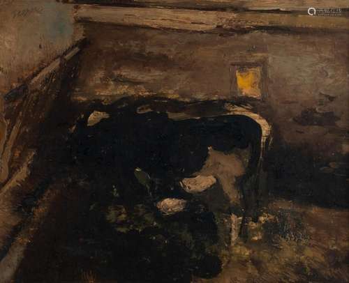 Floris Jespers (1889-1965), a cow in the stable, oil on boar...