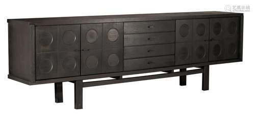 A large design black stained oak De Coene Brutalist sideboar...